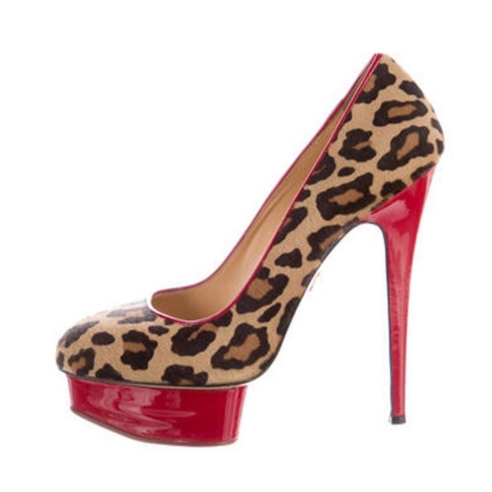 Charlotte Olympia Leopard Print Calf Hair Dolly Platform Pumps